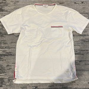 Thom Browne men’s white t-shirt with RWB pocket trim size 2